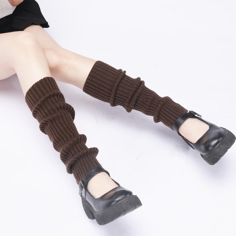 CHUNG Adult Women Juniors Knitted Leg Warmers Neon Party Accessory (One Size, Brown) - Image 4